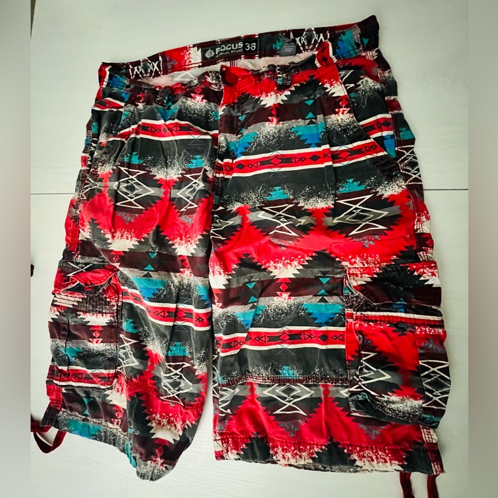Red and Black Cargo Shorts with Dynamic Design